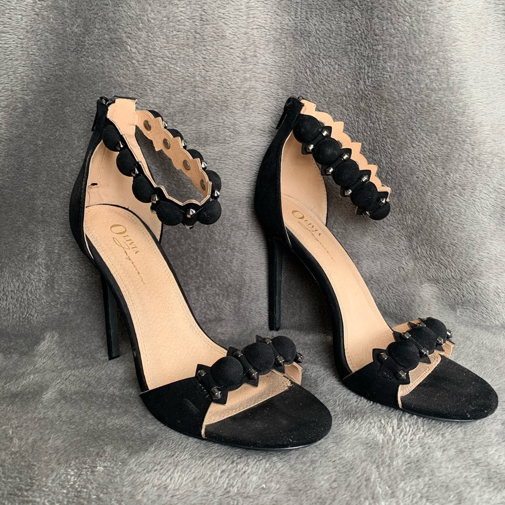 Strappy black suede heels